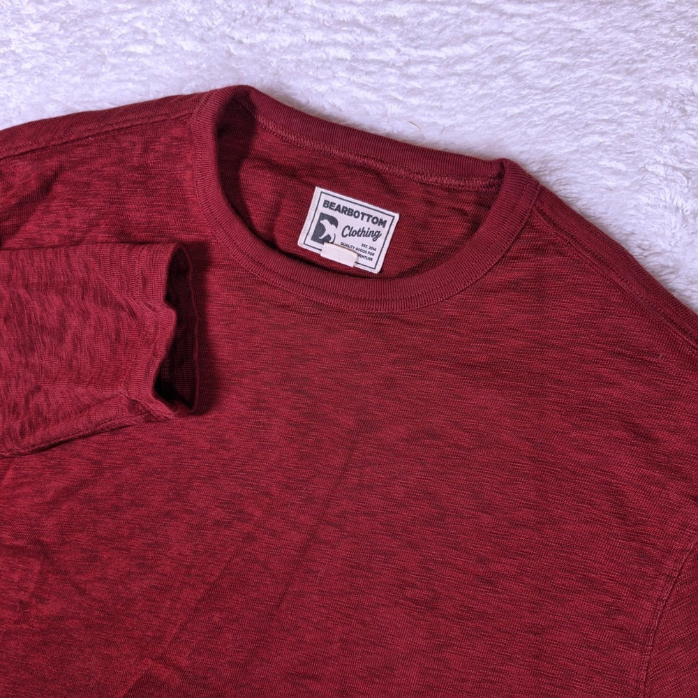 Bearbottom Clothing L/S sweatshirt Mens L Burgundy Red Slub Cotton Elbow Patches